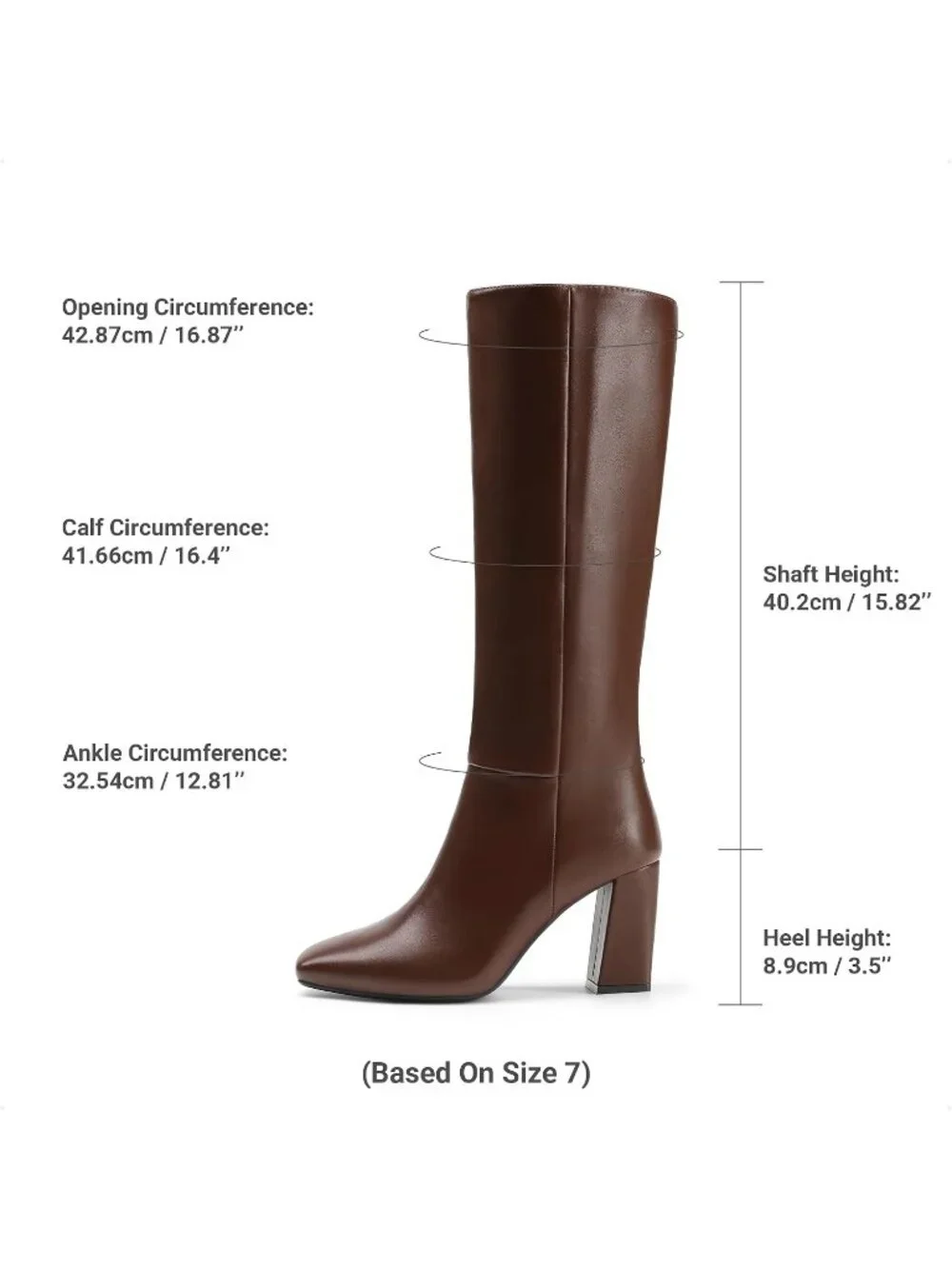 Women's Brown Sleek Modern Style Block Heel Square Toe Knee High Boots